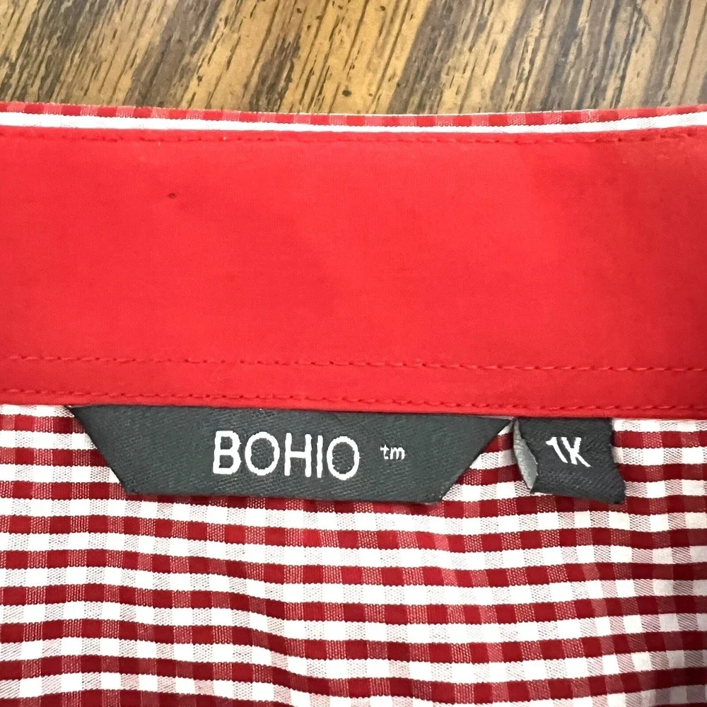 Bohio Men's Shirt Size 1X Short Sleeve Button Up Red/White Gingham Pattern NWT